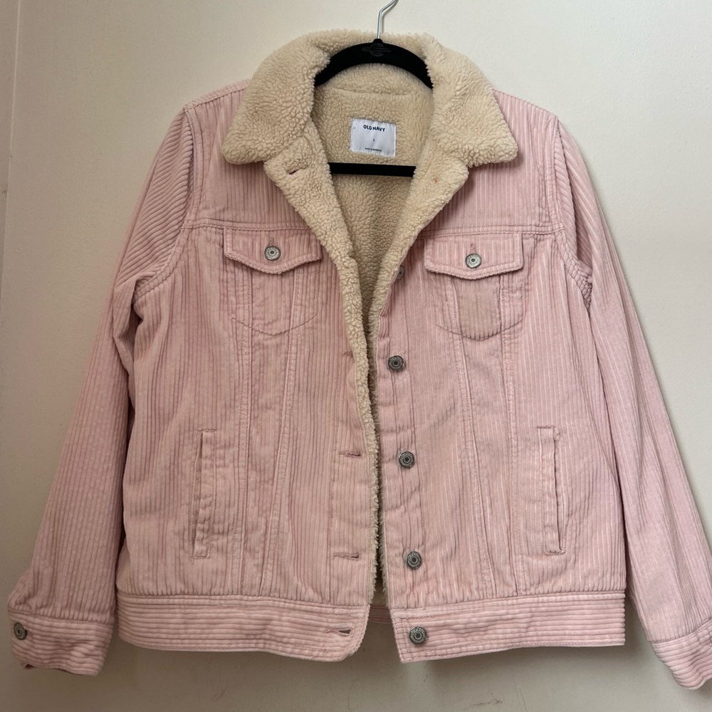 Old Navy pink corduroy and sherpa jacket. Size L